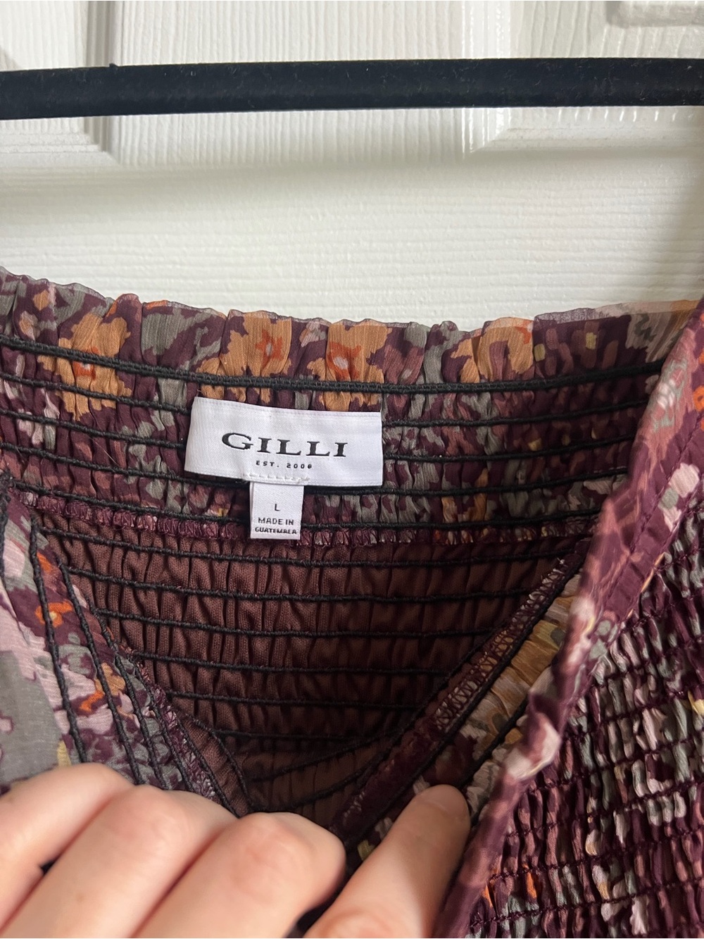 Gilli Burgundy Floral Mini Dress with Mustard and Cream Accents - Picture 2 of 2